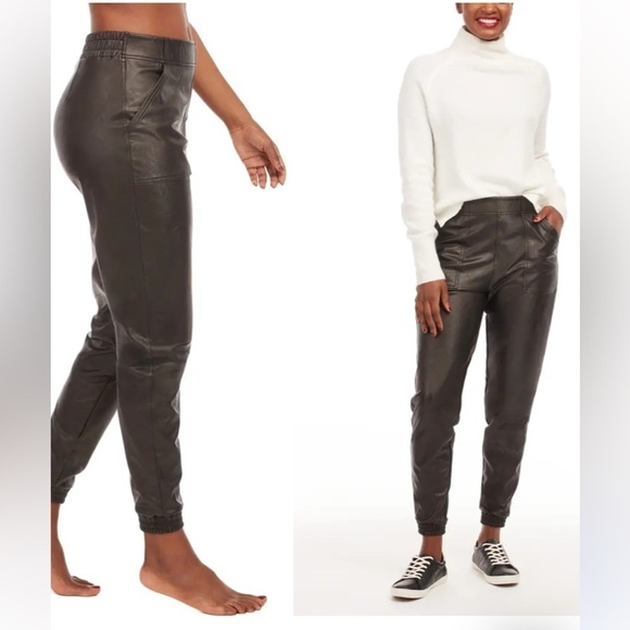Spanx Black Faux Leather Like Pull On Jogger Pants NWOT - Picture 1 of 15
